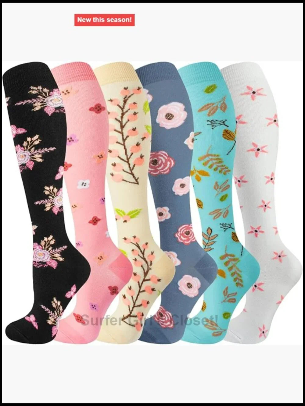 6 Pairs Knee High Compression Socks 20-30 mmHg for Running Nurse Travel